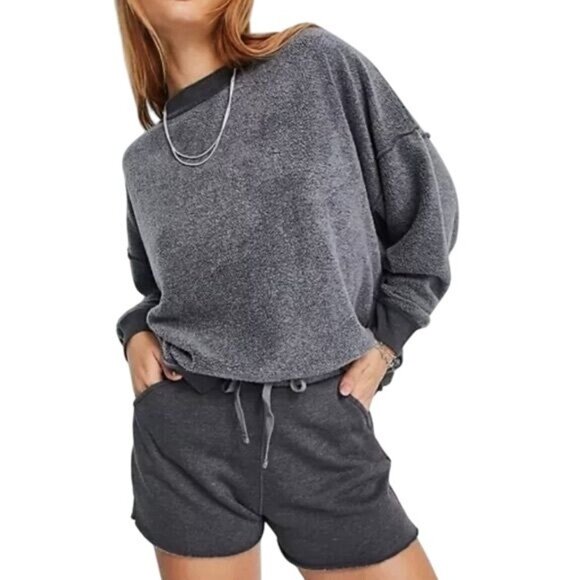 NWT Free People Washed Gray Sweater Shorts Set | Athleisure Indie Lounge Boho L - Picture 14 of 16